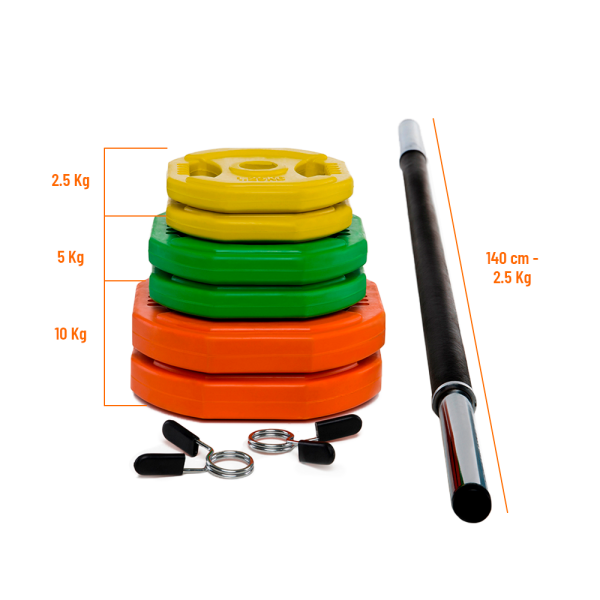 Set Barra Body Pump Fitness 2,5KG +17,5kg Discos Athletic - Imagen 3